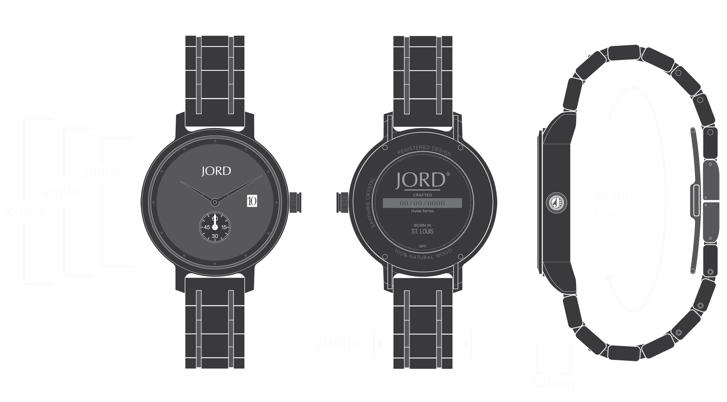 Hyde - Ebony & Iron Watch Diagram